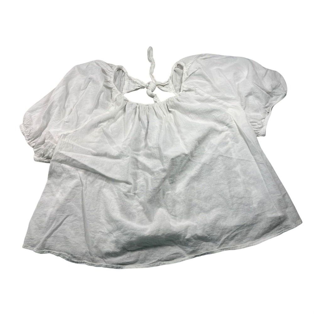 Old Navy 3X White 100% Cotton Puff Sleeve Tie Back Babydoll Top Boho